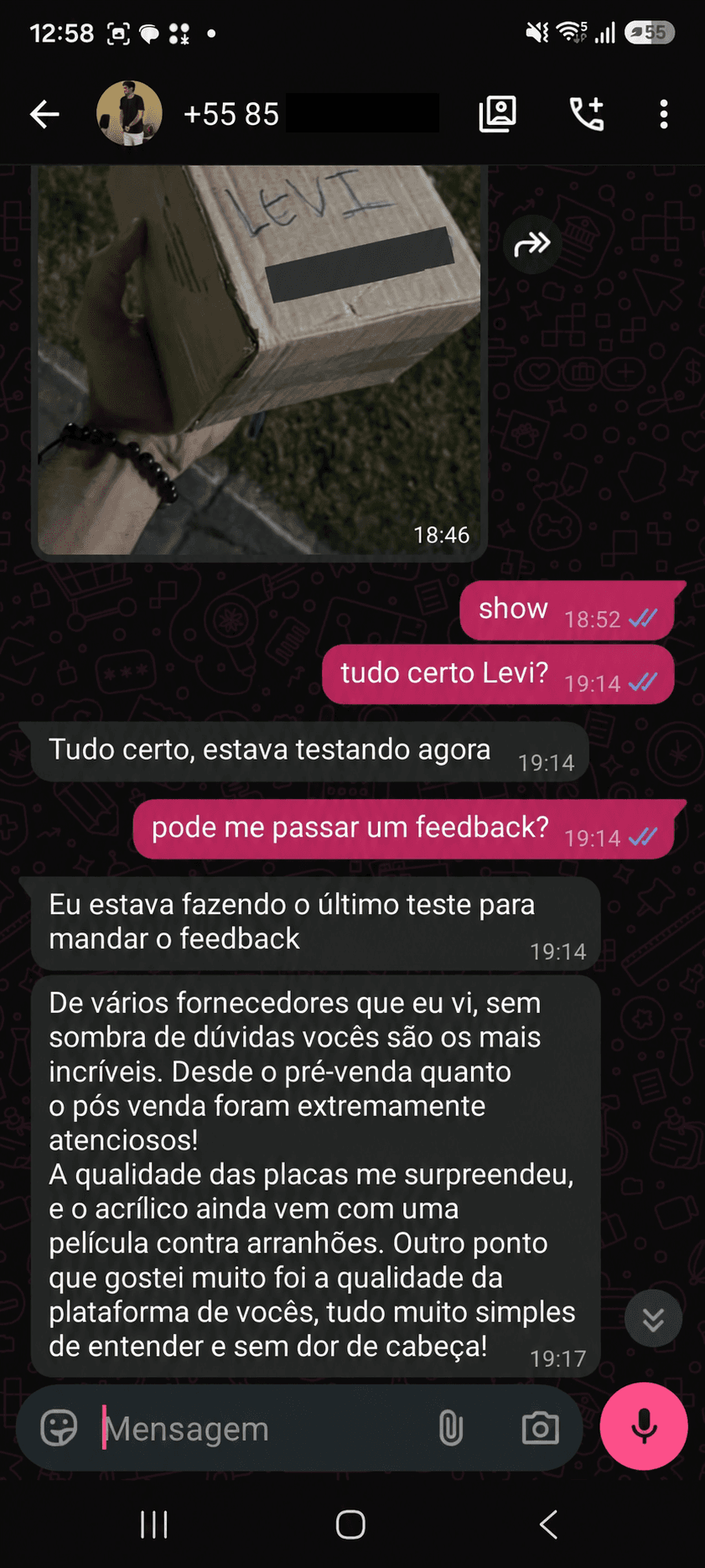 Conversa com Levi · cliente LC Digital, com telefone oculto