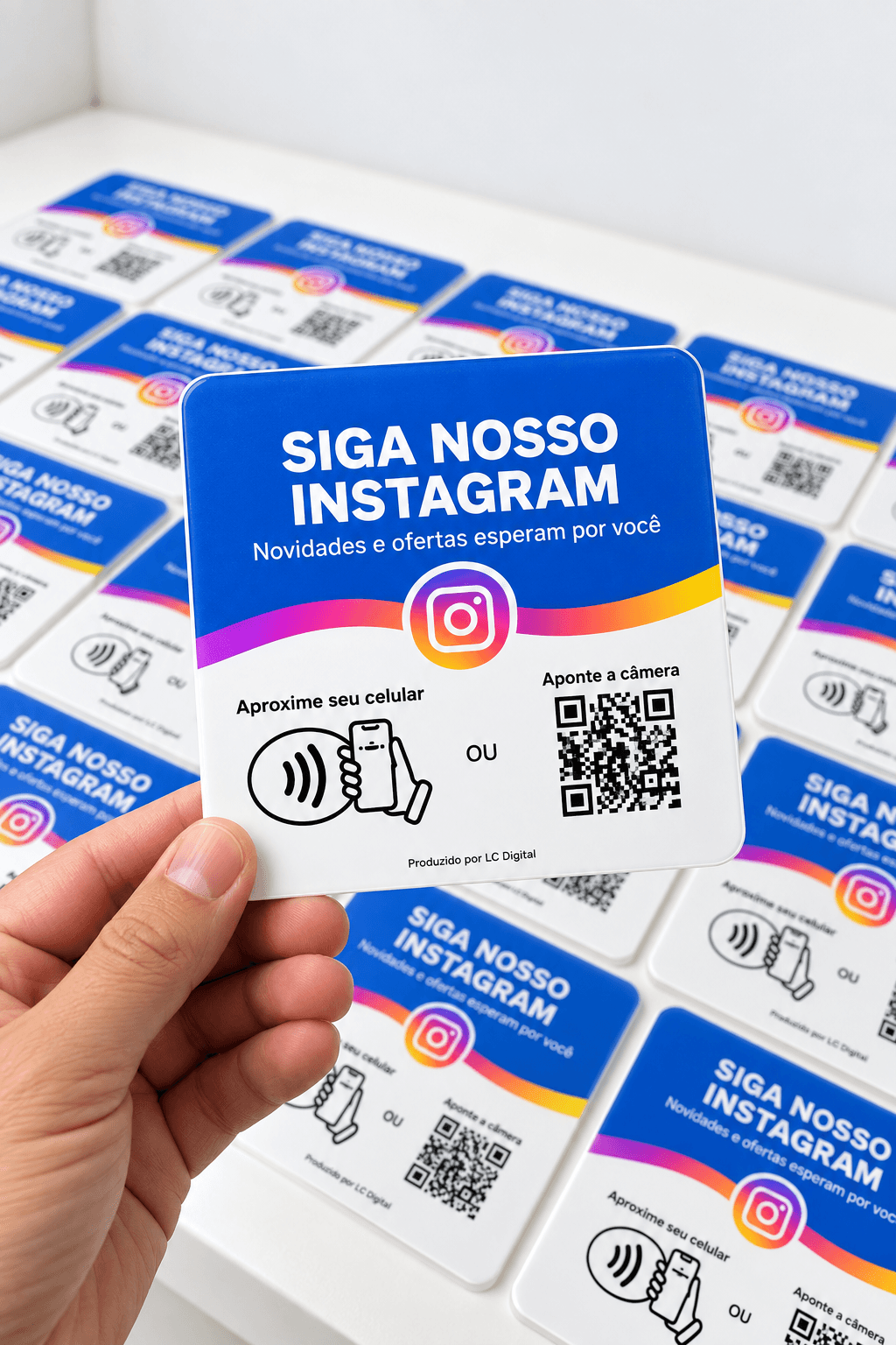 Instagram · Azul · NFC + QR Code